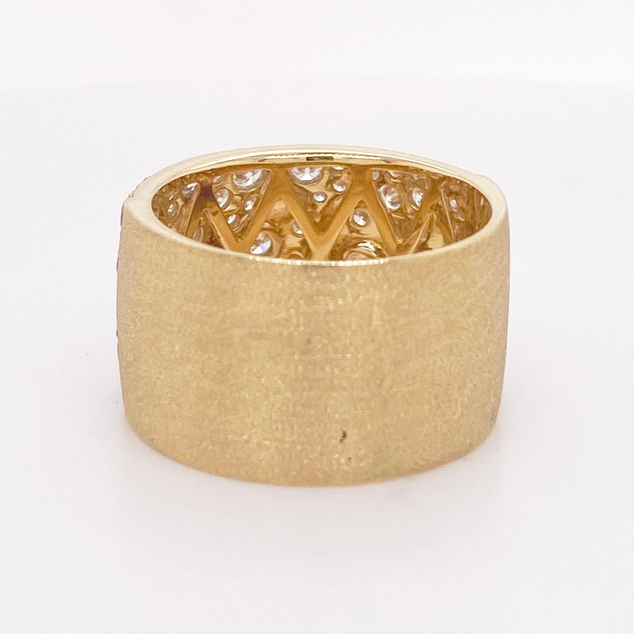 For Sale:  Confetti Galaxy Cigar Band, 18K Gold 12mm Wide, 1.54ct Diamond Ring Satin Finish 3