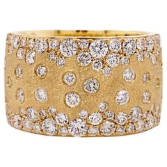 Confetti Galaxy Cigar Band, 18K Gold 12mm Wide, 1.54ct Diamond Ring Satin Finish