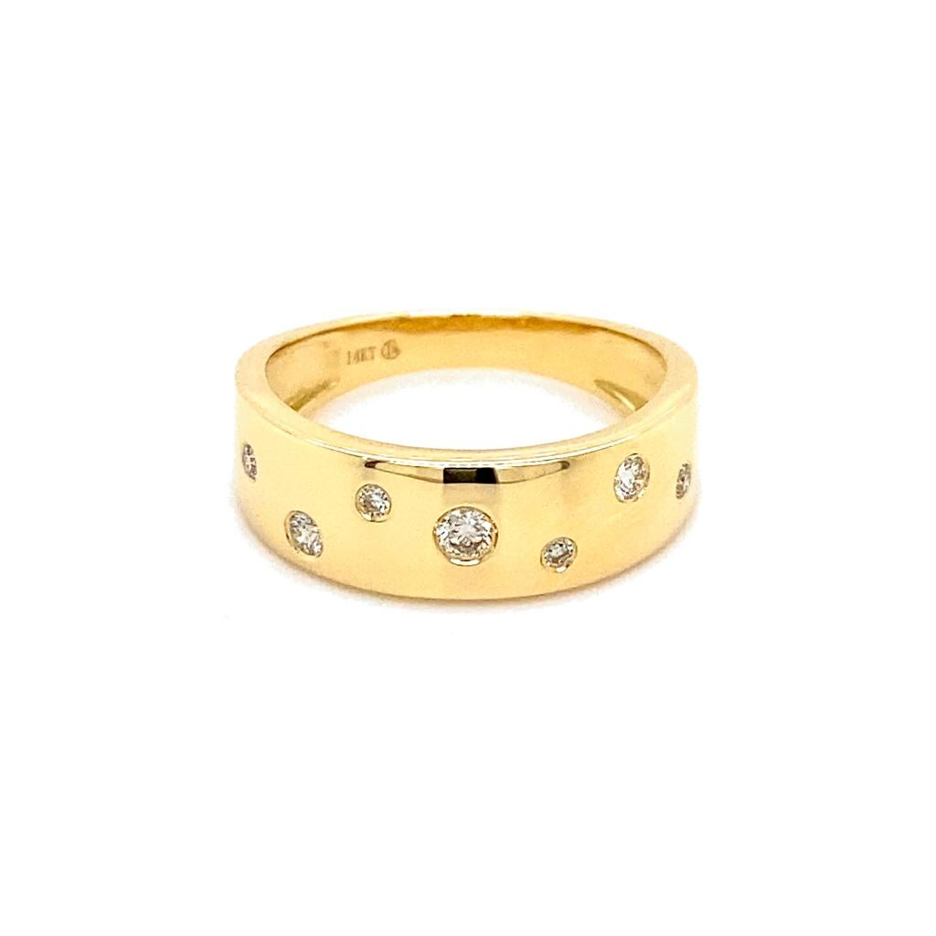 For Sale:  Diamond Galaxy Confetti Tapered Ring 6.3mm in 14K Yellow Gold High Polish Finish 5