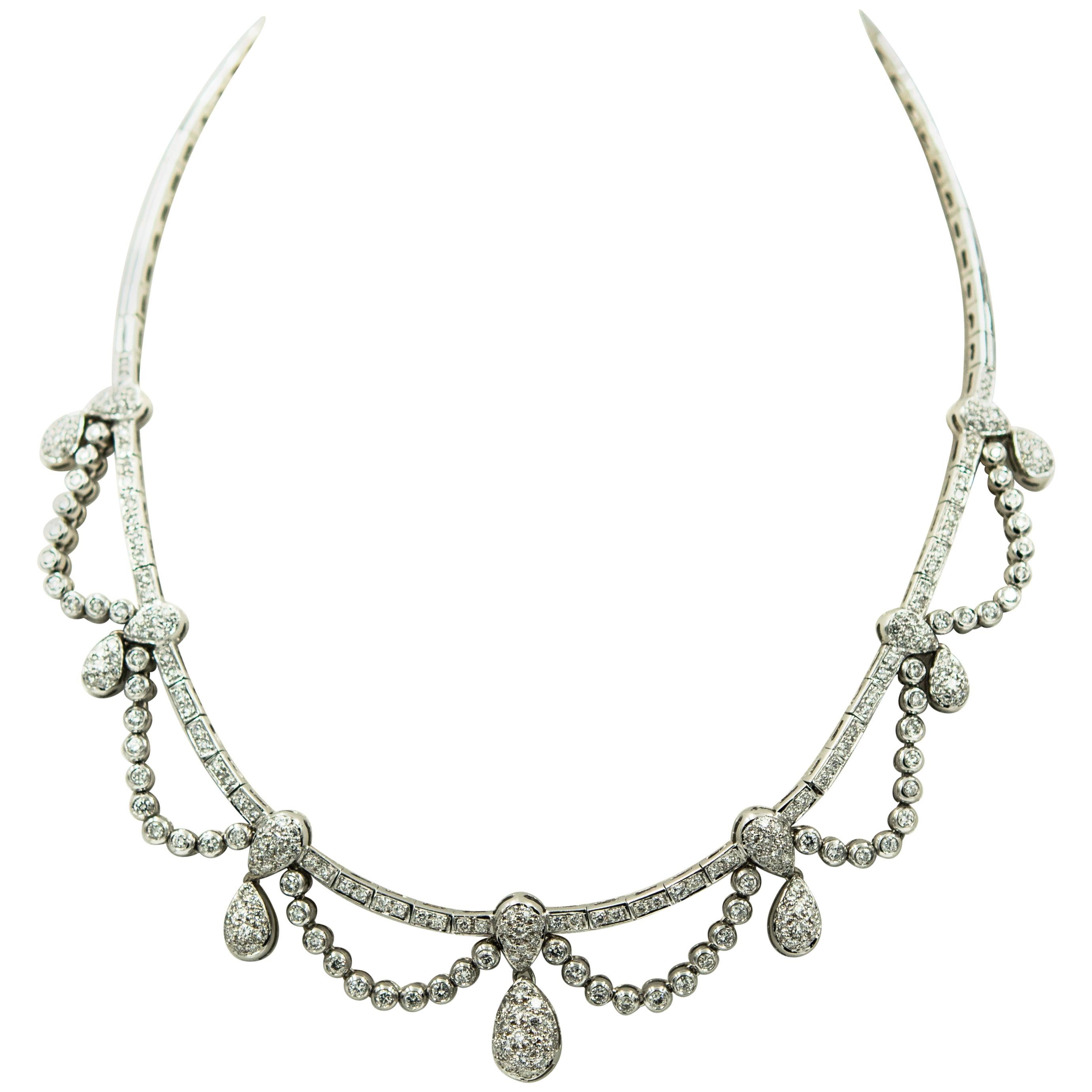 Diamond Garland White Gold Bridal Gala Necklace For Sale