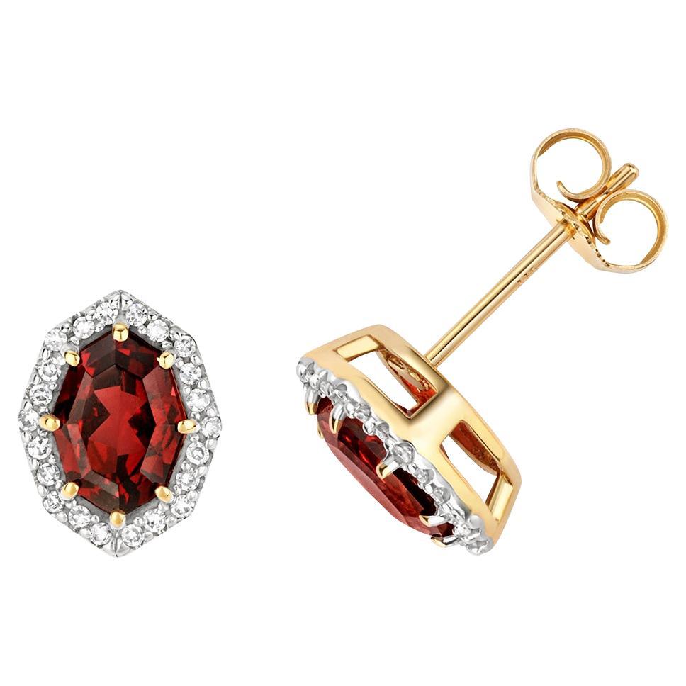 DIAMOND & GARNET OCTAGON CLUSTER STUDS IN 9CT Gold For Sale