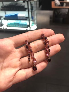 Diamond Garnet Rhodolit Topaz Rose Gold Dangle Earrings