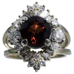 Vintage Garnet Ring in 14K Yellow Gold with Diamonds