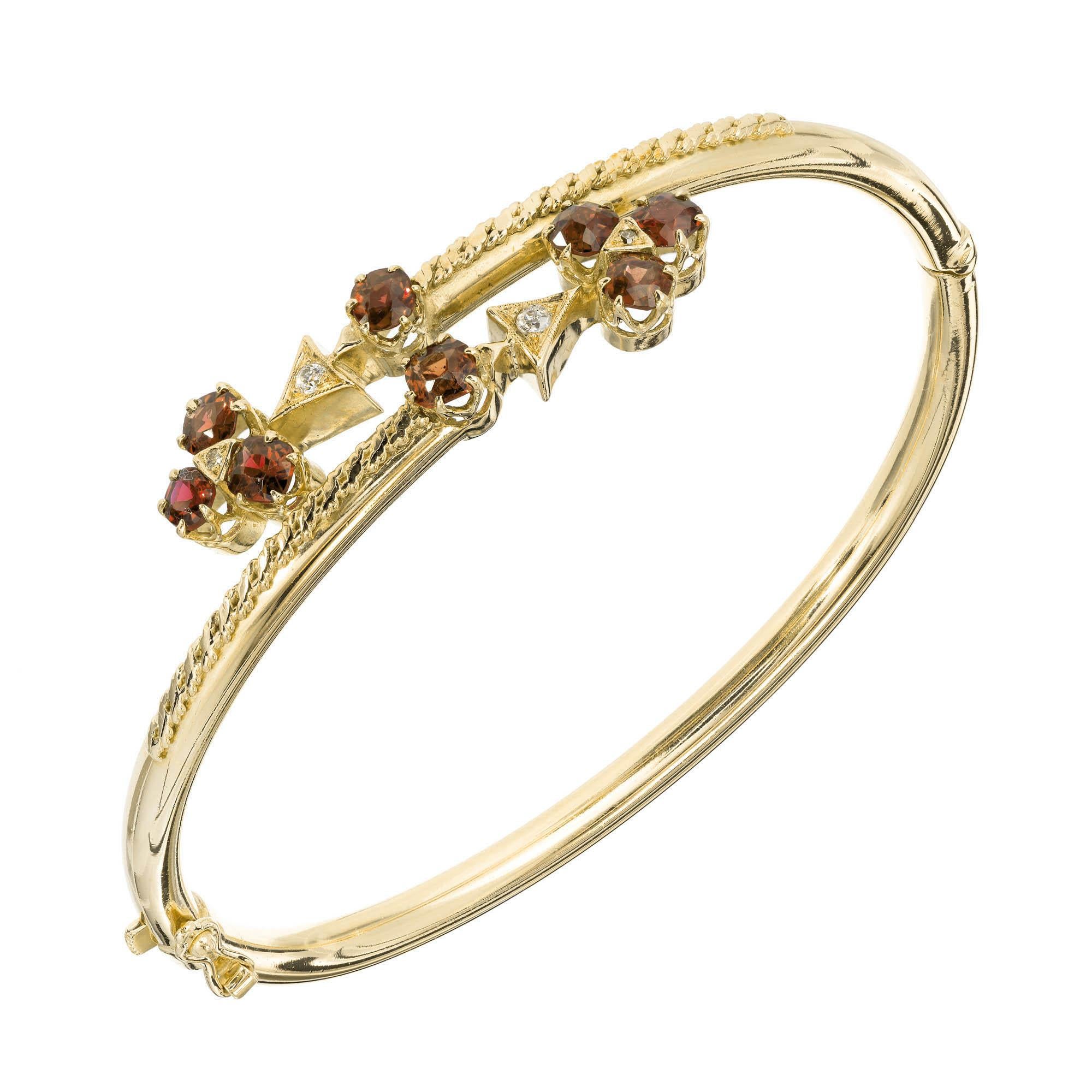 Diamond Garnet Yellow Gold Bangle Bracelet