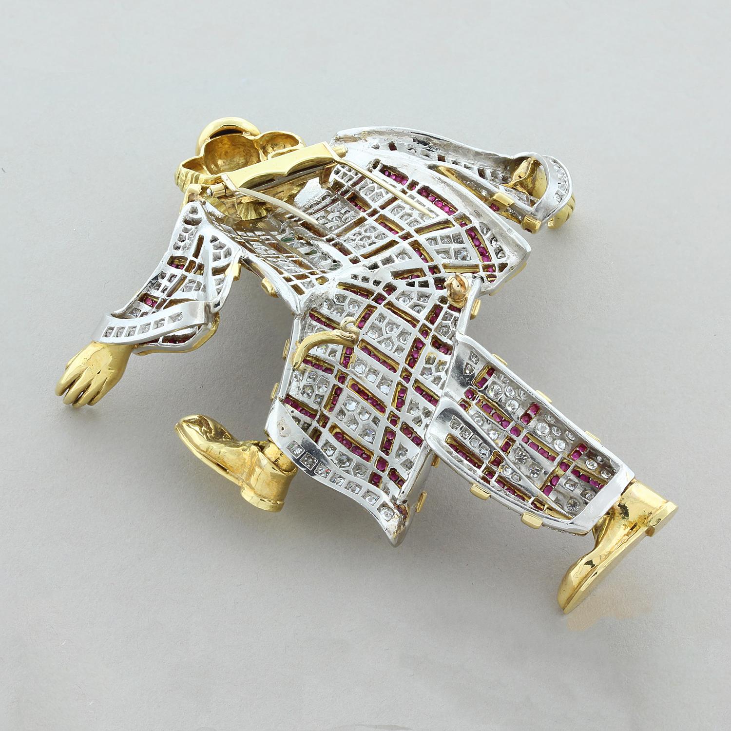 Diamond Gem Ruby Emerald Gold Platinum Clown Brooch In New Condition For Sale In Beverly Hills, CA