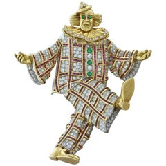 Diamond Gem Ruby Emerald Gold Platinum Clown Brooch