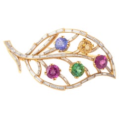 Diamond Gems Gold Leaf Brooch
