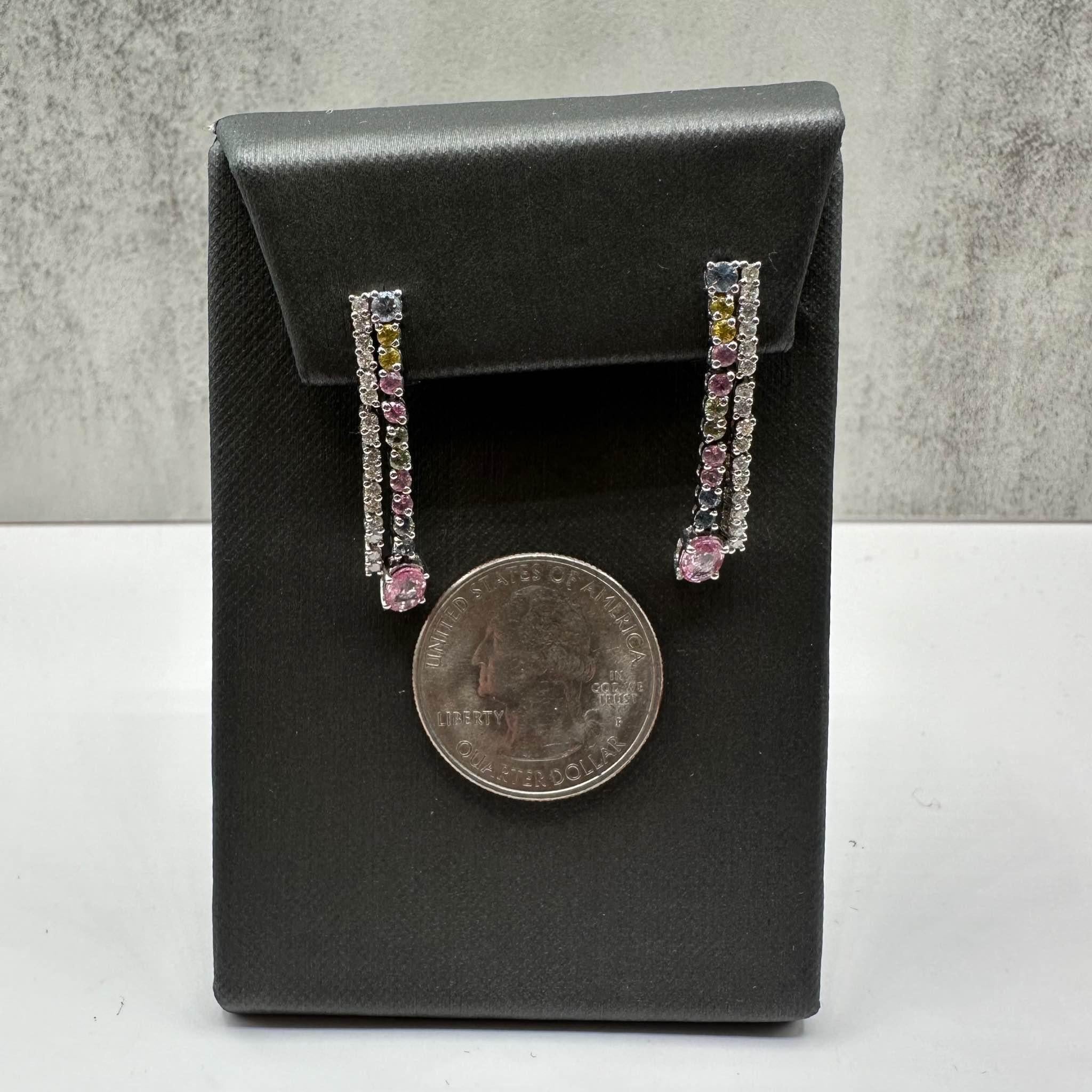 Diamond & Gemstone Drop Earrings in Sterling Silver - 0.16ctw Dia, 0.65ctw Gems In New Condition For Sale In West Hempstead, NY
