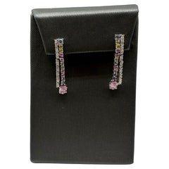 Diamond & Gemstone Drop Earrings in Sterling Silver - 0.16ctw Dia, 0.65ctw Gems