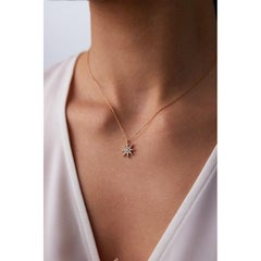 Diamond Gemstone Sun Necklace 14k Solid Gold 0.20ct Elegant Necklace Unique Gift