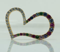 Diamond Gemstones Heart Necklace Slide Pendant 14K Gold