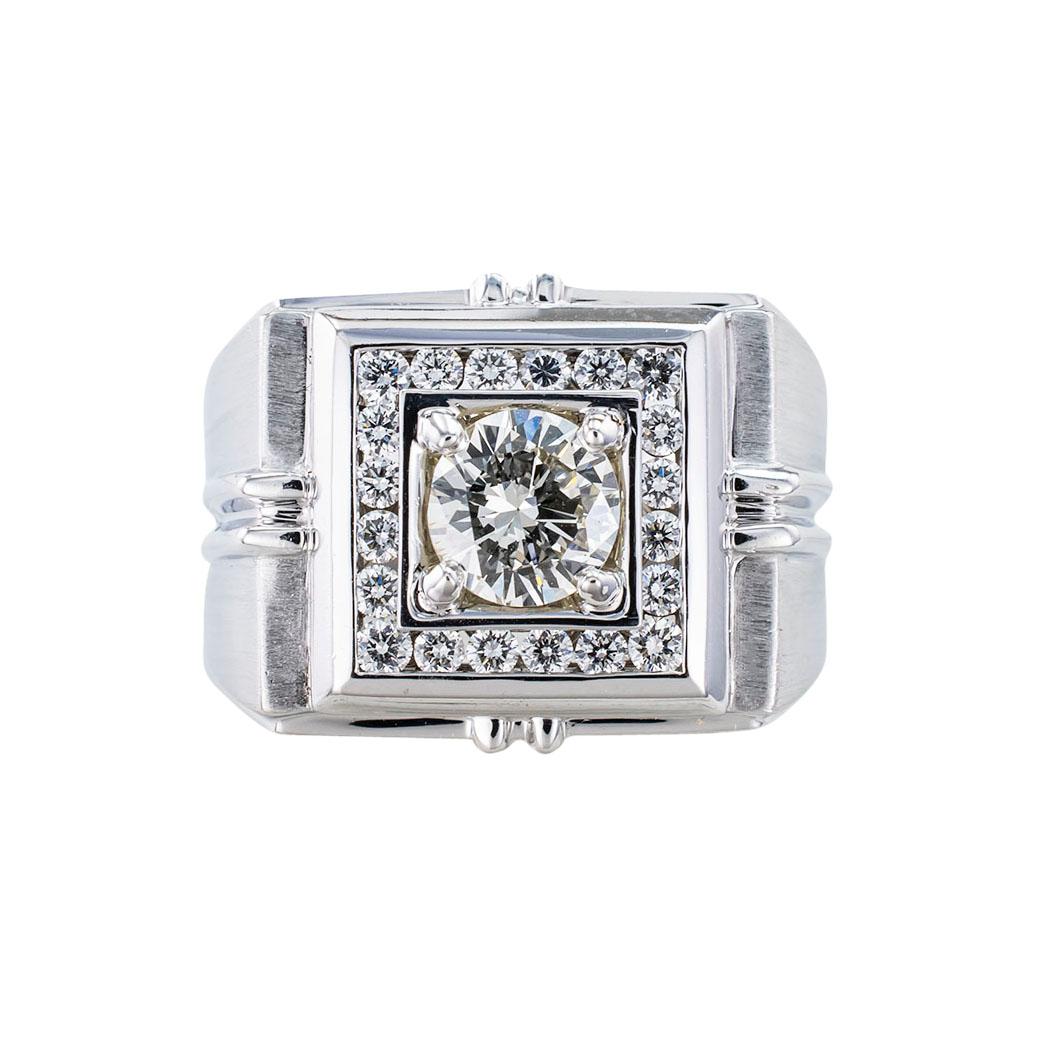 Femenino o masculino Anillo de diamantes en racimo para caballero de oro blanco de 18k Circa 1990s en venta