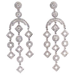 Diamond Geometric Chandelier Earrings 2 Carat Total Weight in 14 Karat Gold