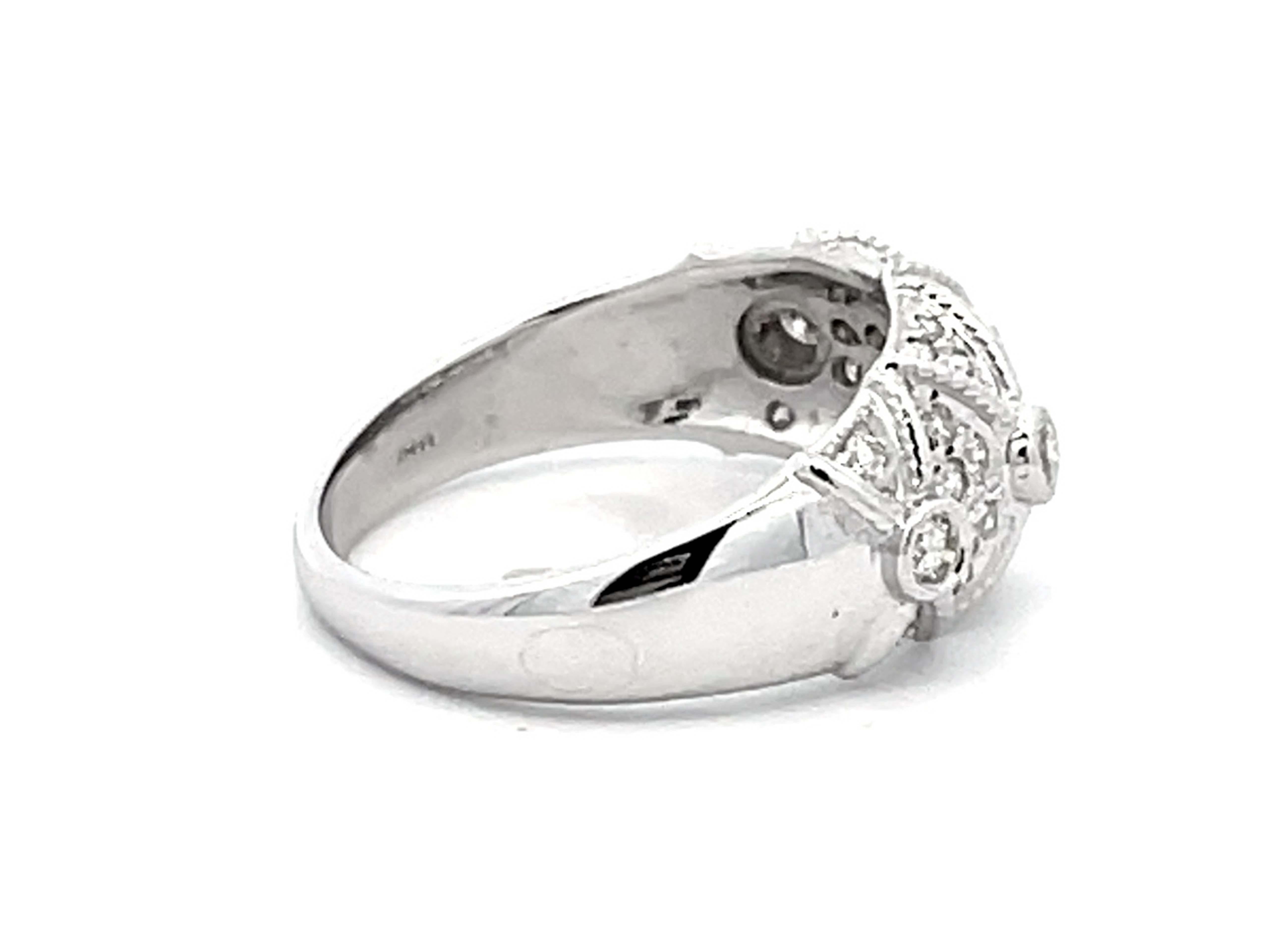 Women's or Men's Diamond Geometric Dome Ring in 14k White Gold For Sale
