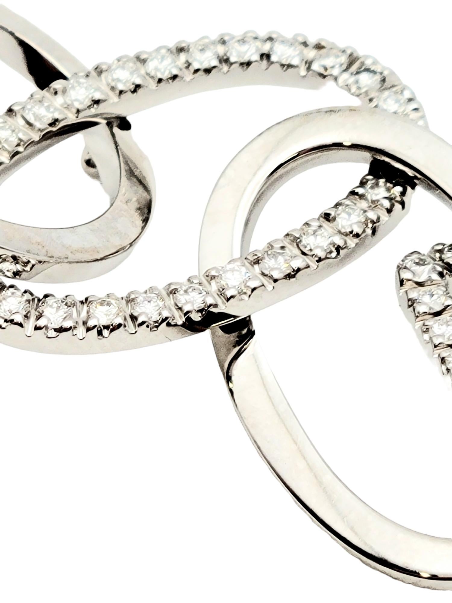 Round Cut Diamond Geometric Interlocking Style Dangle Earrings Set in 18 Karat White Gold For Sale