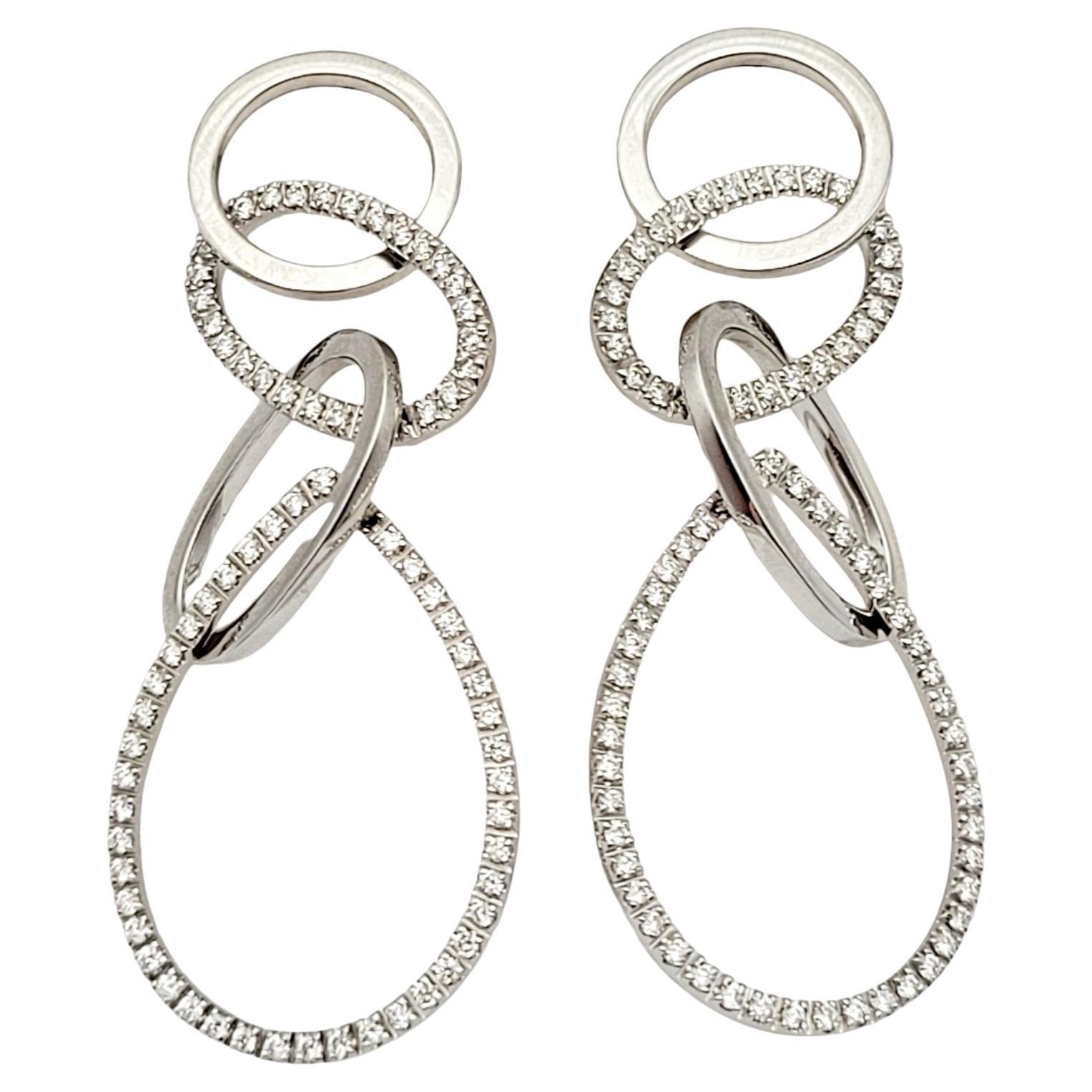 Diamond Geometric Interlocking Style Dangle Earrings Set in 18 Karat White Gold For Sale