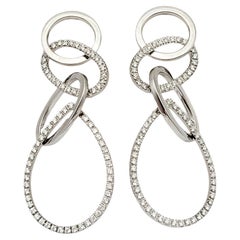 Diamond Geometric Interlocking Style Dangle Earrings Set in 18 Karat White Gold