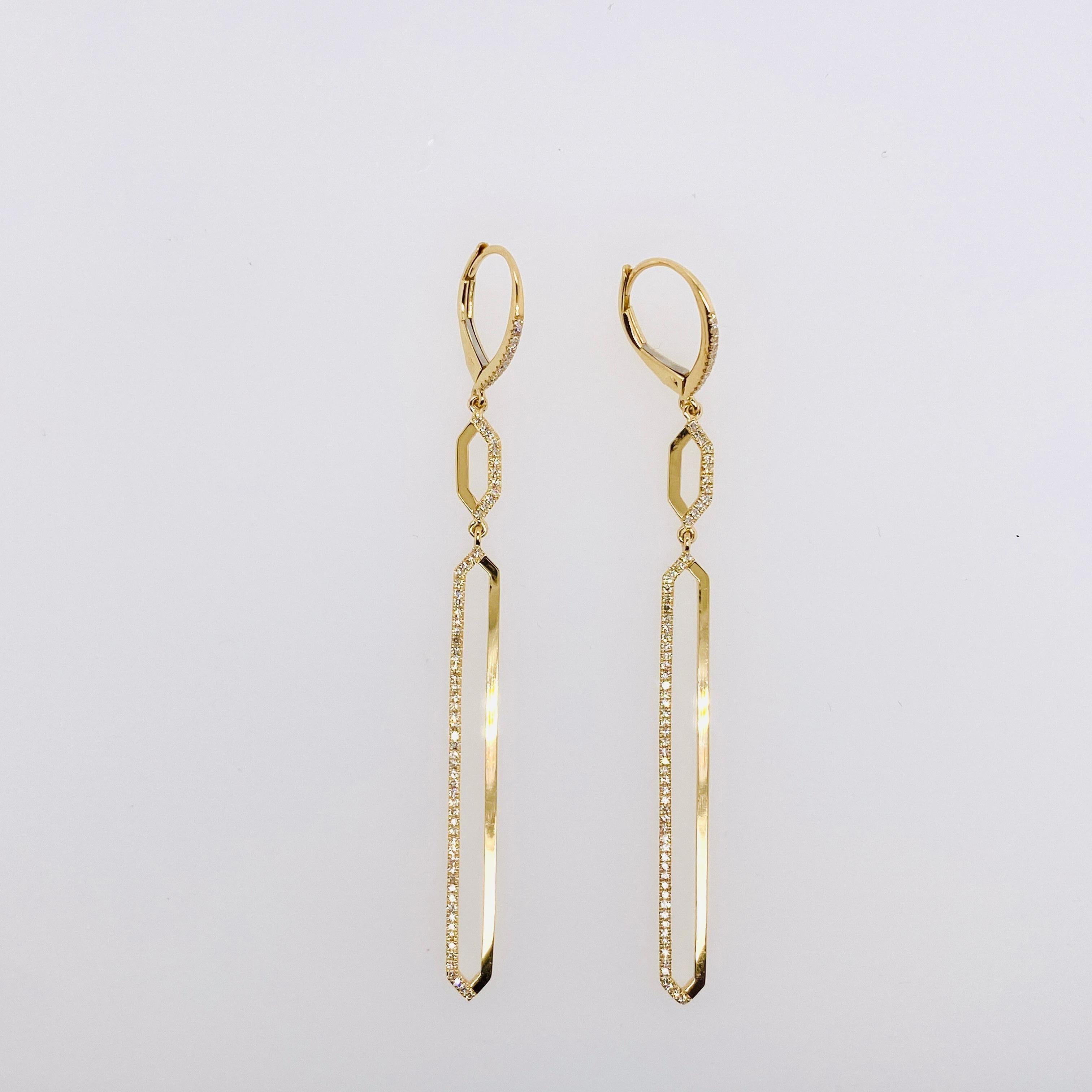 Contemporary Diamond Geometric Link Dangle Drop Earrings 0.50 carat, 14K Yellow Gold Contrast For Sale