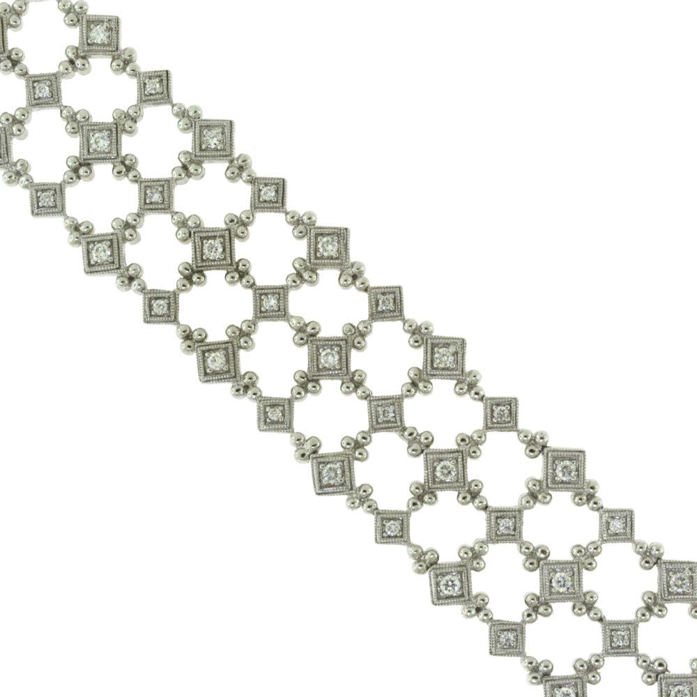 Diamond Geometric Square Link Chain White Gold Bracelet In Good Condition For Sale In Miami, FL