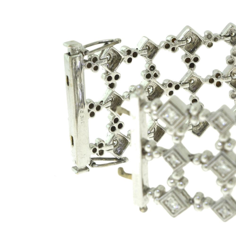 Women's or Men's Diamond Geometric Square Link Chain White Gold Bracelet For Sale