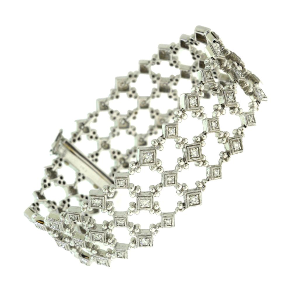 Diamond Geometric Square Link Chain White Gold Bracelet