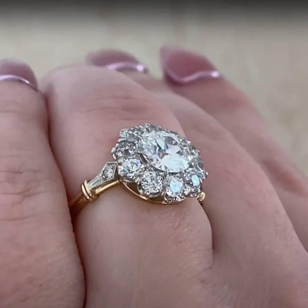 Taille vieille Europe Bague en platine et or jaune 18 carats, diamant (GIA approx. 1,30 carats) en vente
