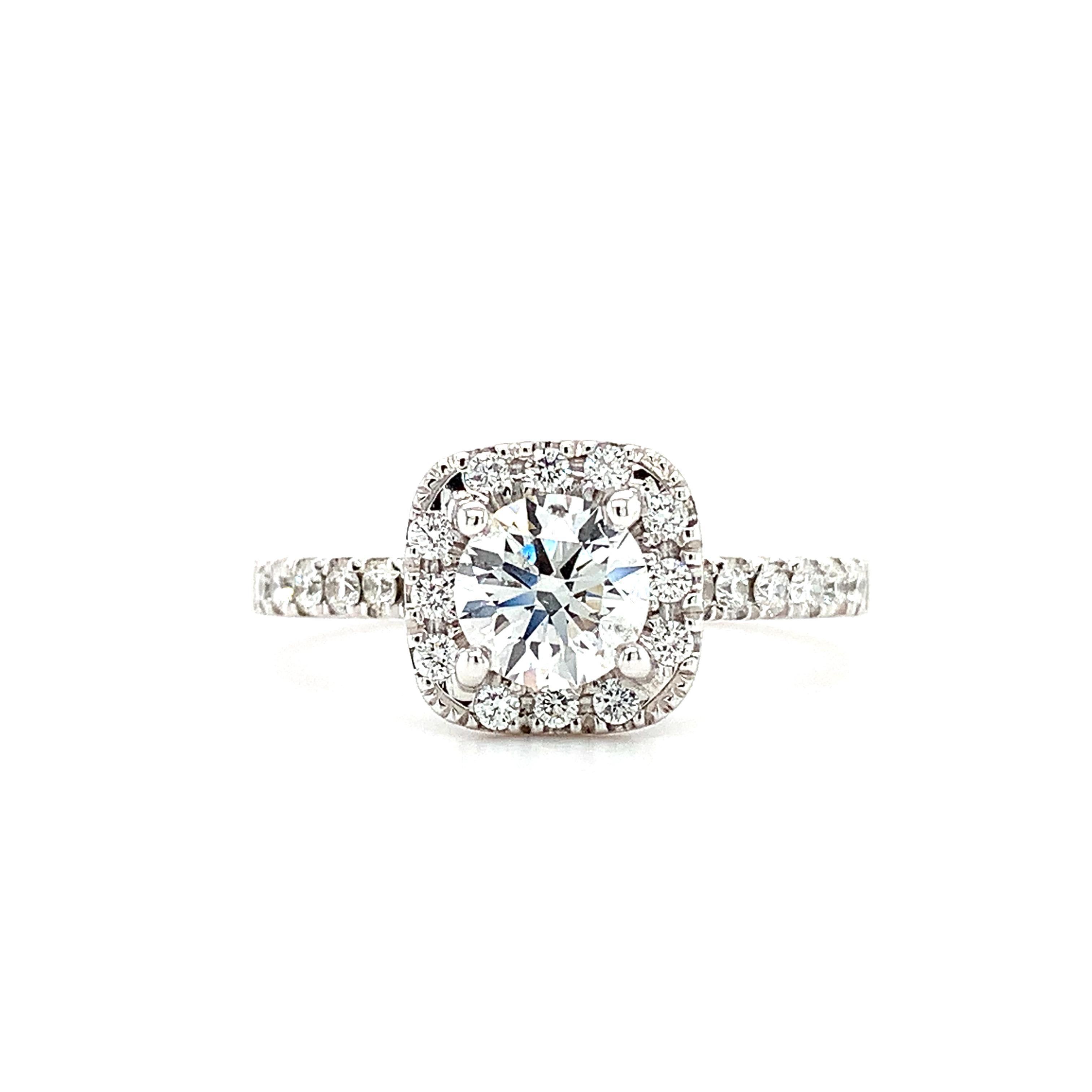 Modern Diamond GIA certified halo engagement ring platinum For Sale
