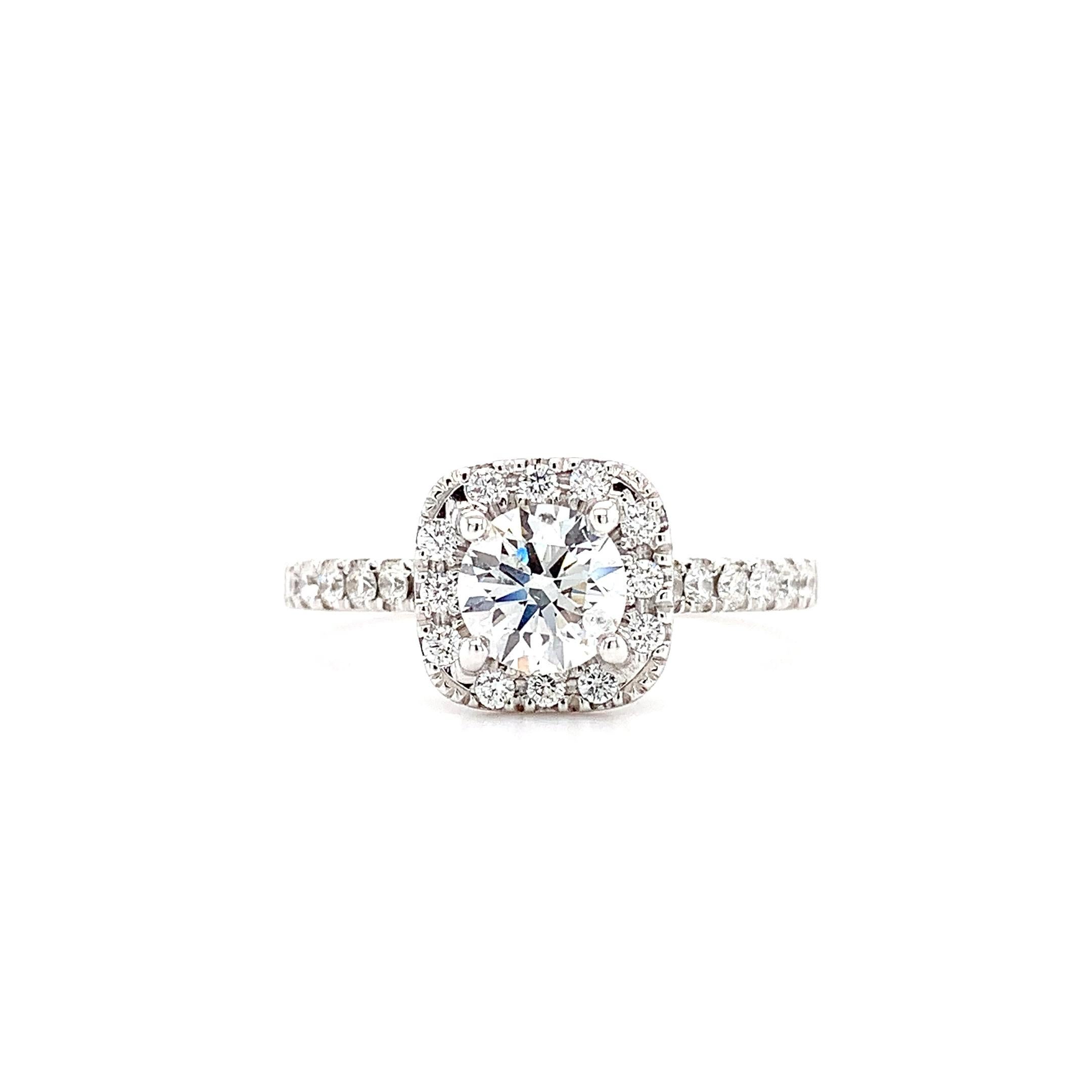 Round Cut Diamond GIA certified halo engagement ring platinum For Sale