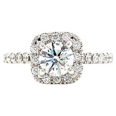 Bague de fiançailles halo certifiée GIA en platine avec diamants