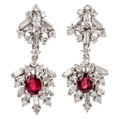 Diamond GIA Madagascan Ruby Platinum Dangle Earrings