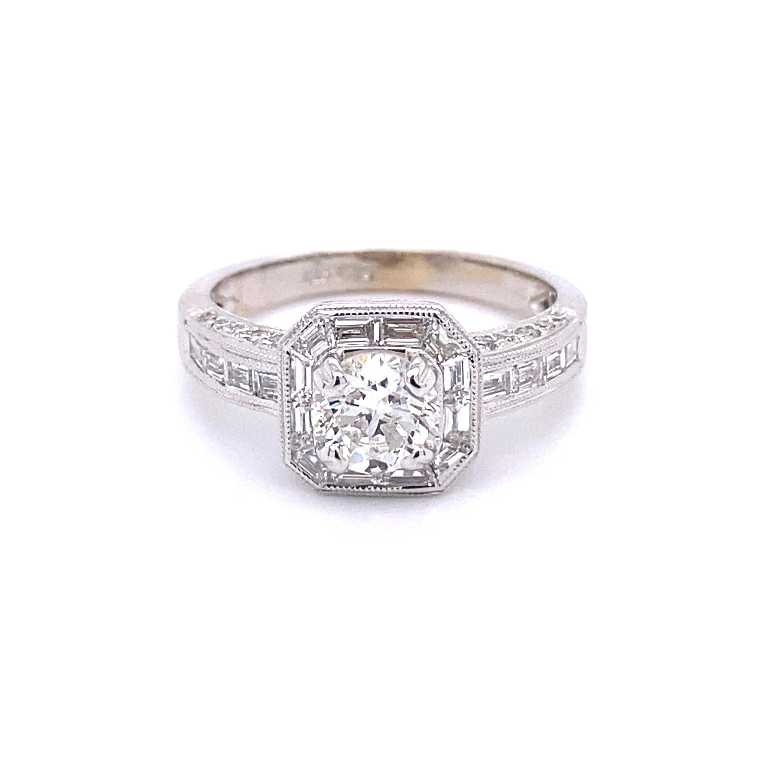 Women's Diamond GIA Solitaire Art Deco Revival Gold Ring Estate Fine Jewelry For Sale