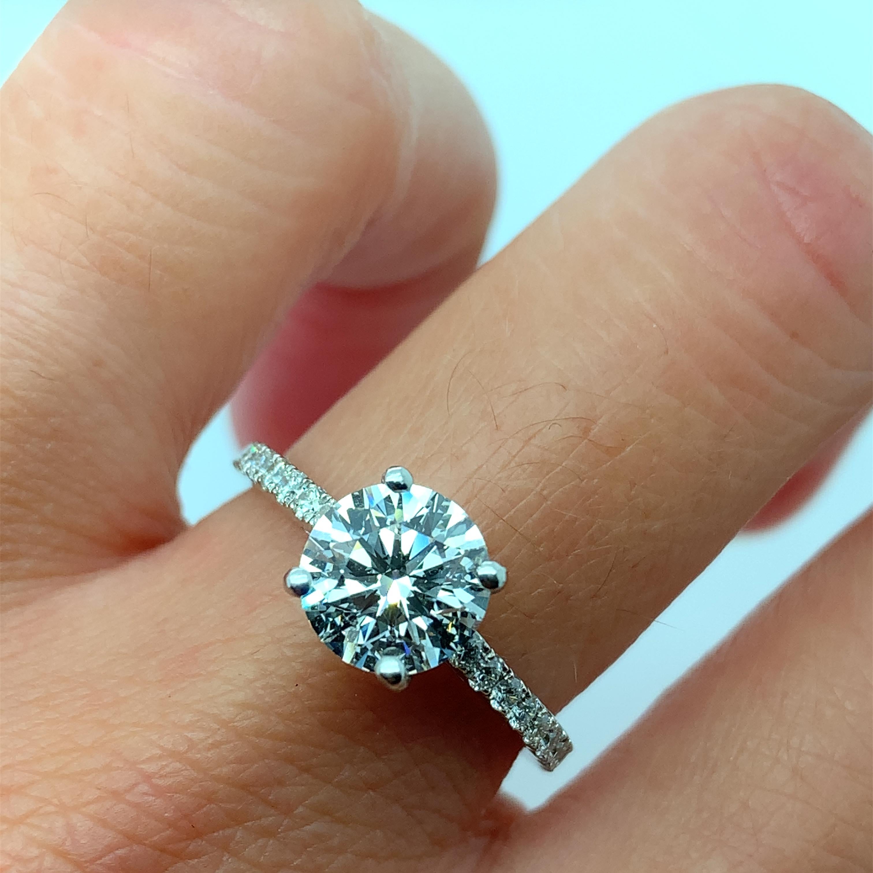 1.50ct Round brilliant diamond GIA solitaire engagement ring in platinum.
Beautiful 1.50ct centre diamond GIA certified G colour VVS1 clarity in platinum.
Diamonds on the side 0.40ct F colour VS1 clarity.
The ring can be resized
Box, and valuation
