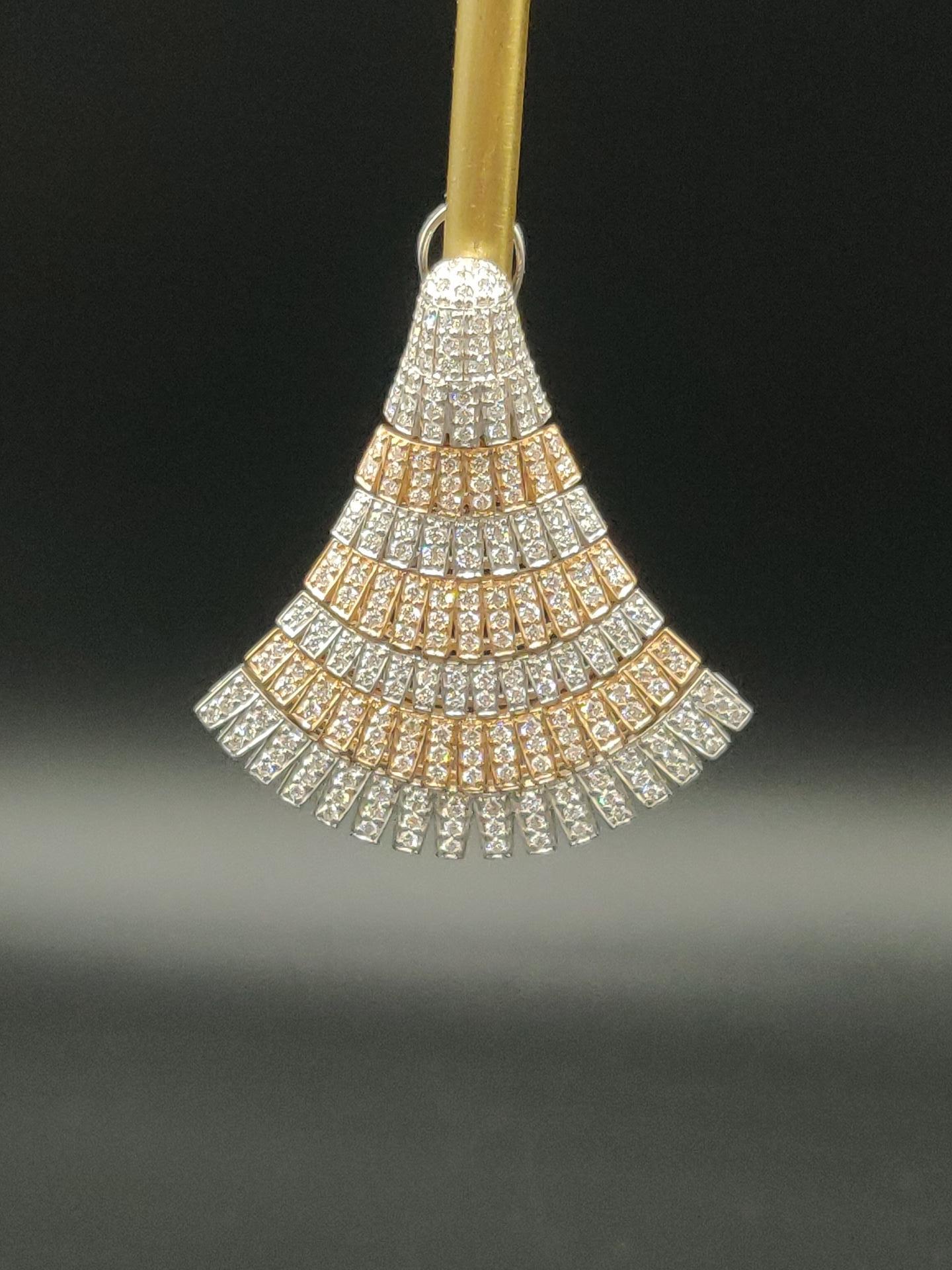 Brilliant Cut Diamond Ginkgo Chandelier Earrings in 18K White and Rose Gold