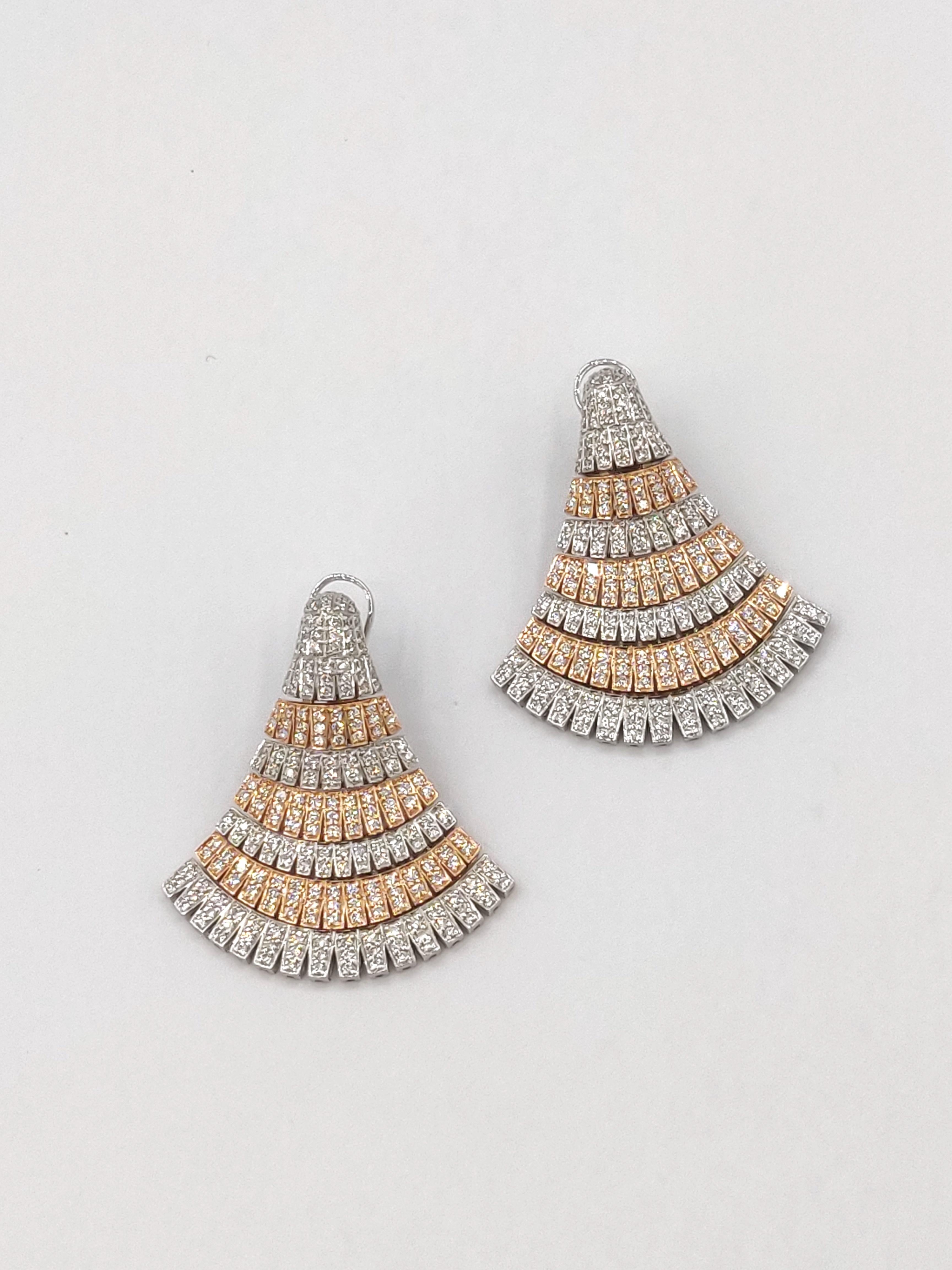 Diamond Ginkgo Chandelier Earrings in 18K White and Rose Gold In New Condition In Bangkok, TH