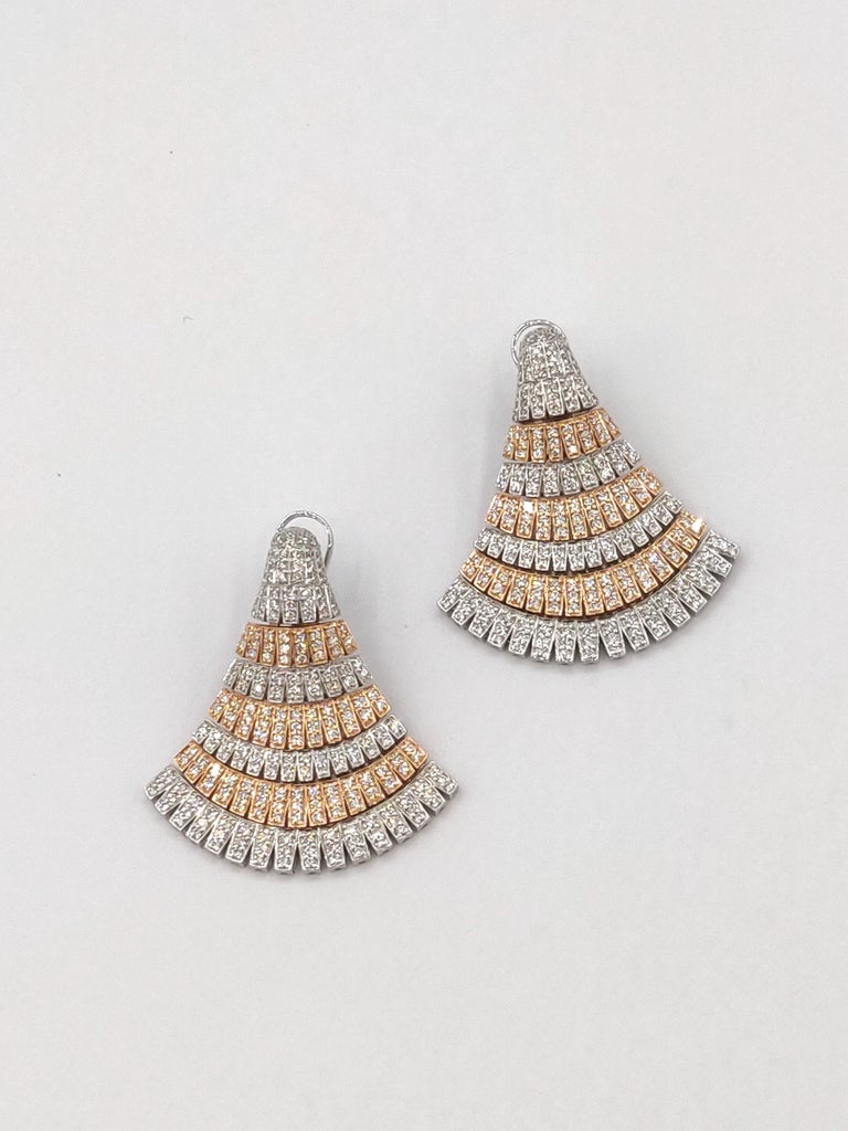 Women's or Men's Diamond Ginkgo Chandelier Earrings in 18K White and Rose Gold