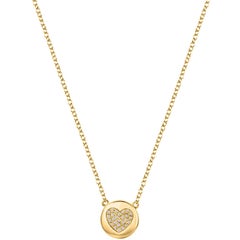 Collier en or jaune 14K (ou 18k sur demande) Diamond Glamour Disc Heart