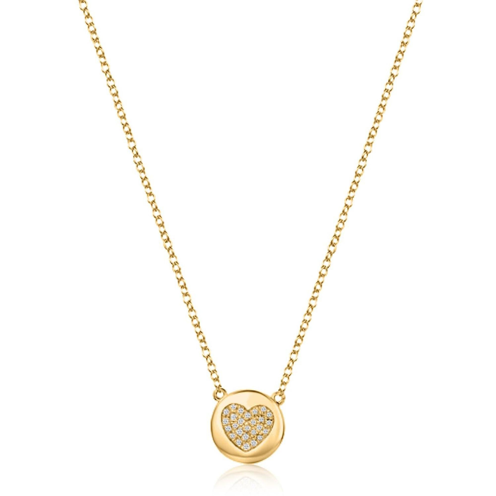 Diamond Glamour Disc 14K Yellow Gold Heart Necklace