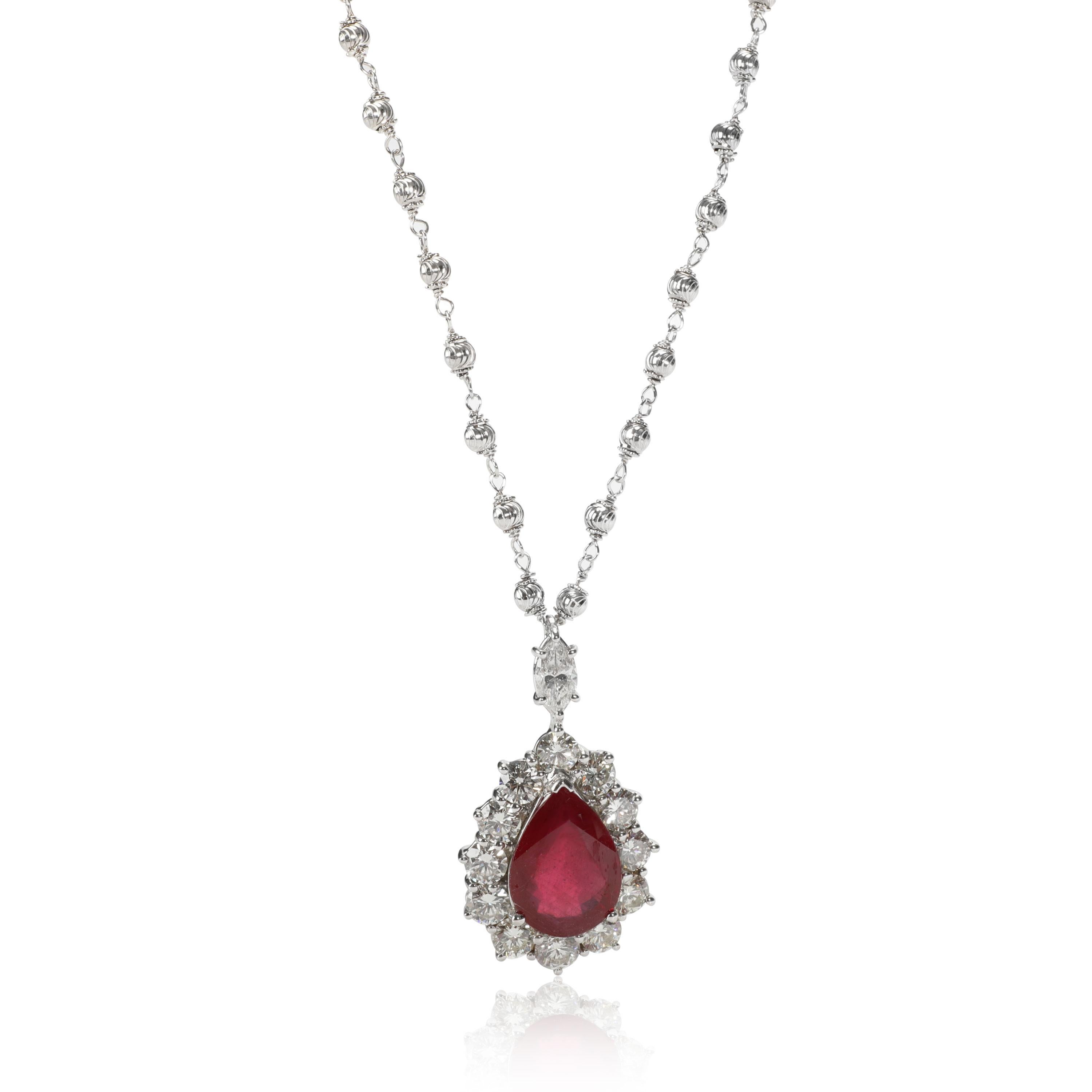 Women's Diamond & Glass Filled Ruby Necklace in 18K White Gold 3.67 CTW