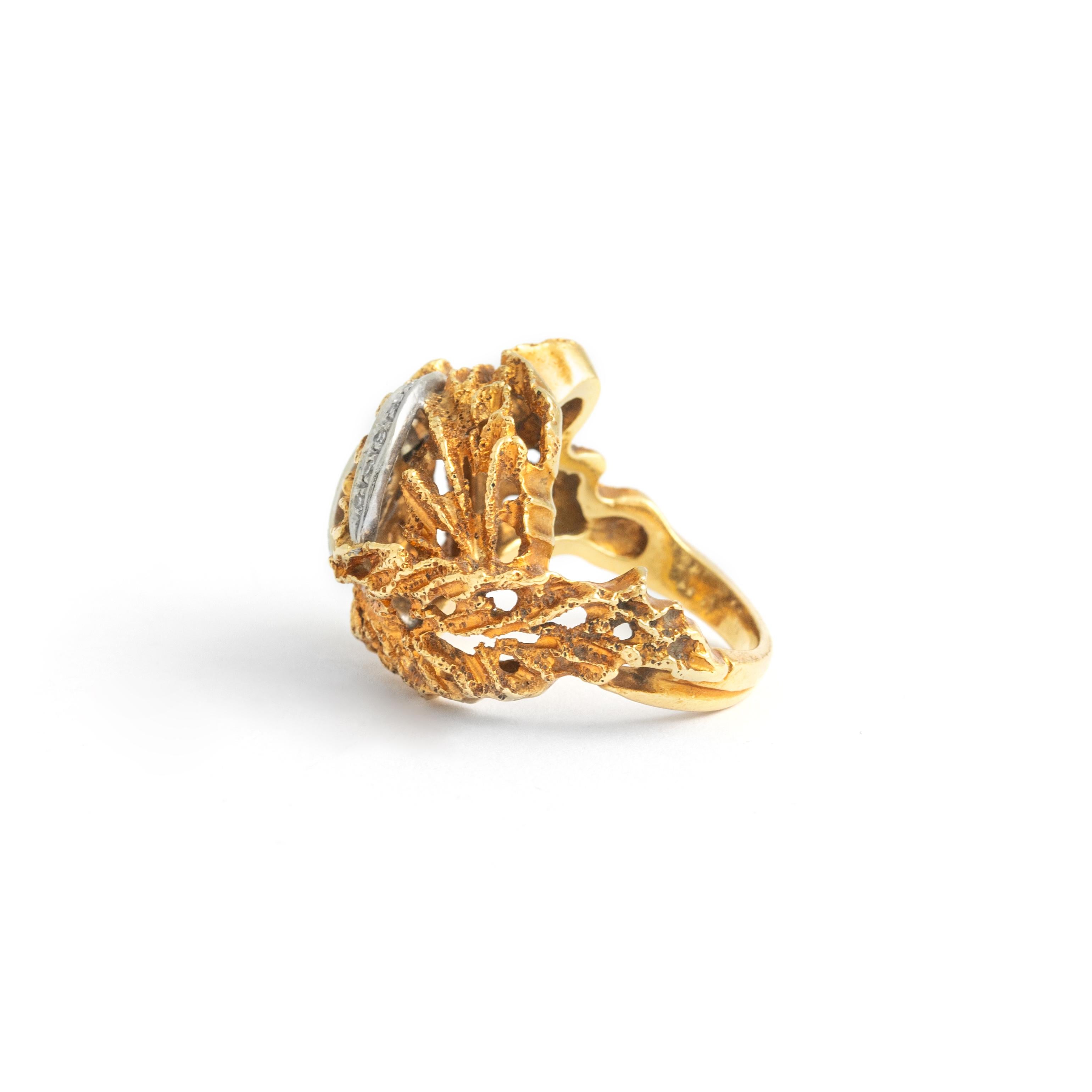 Women's or Men's Diamond Gold 18K Ring 1970S For Sale