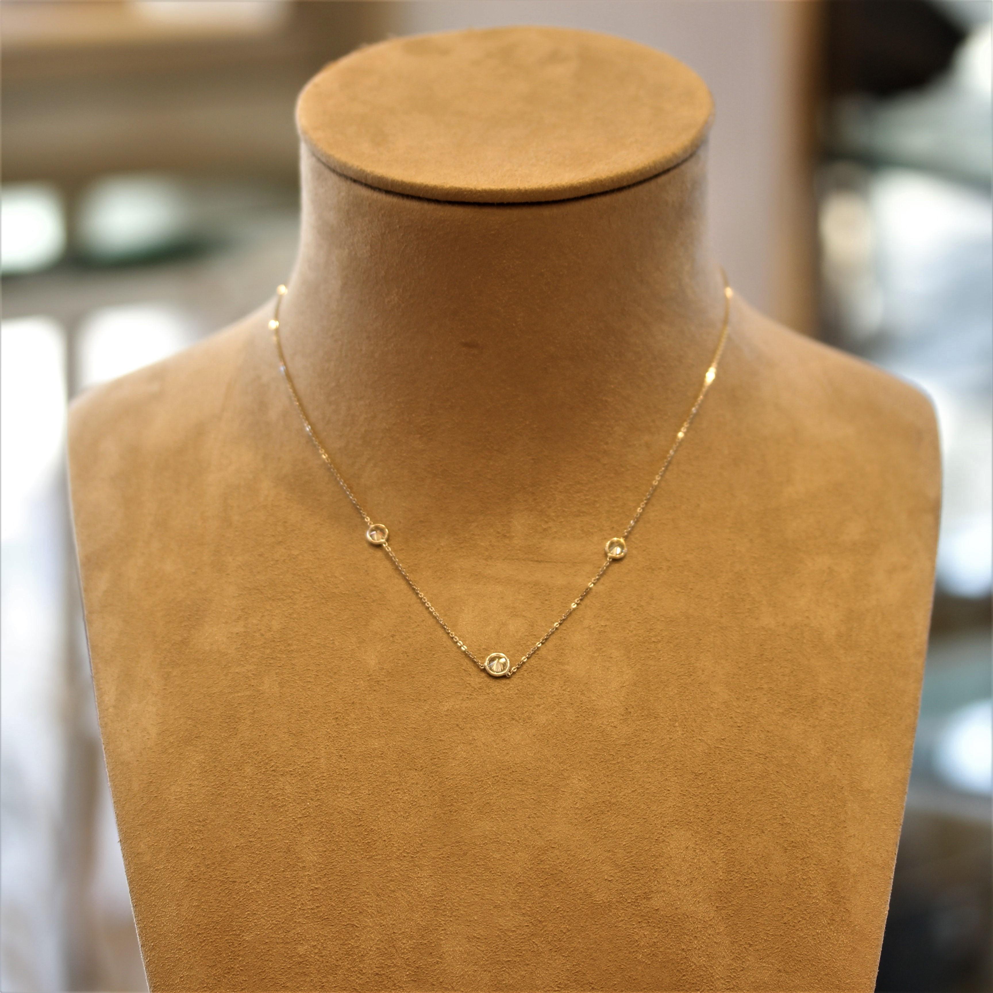 Diamond Gold “3-Stone” Necklace In New Condition For Sale In Beverly Hills, CA
