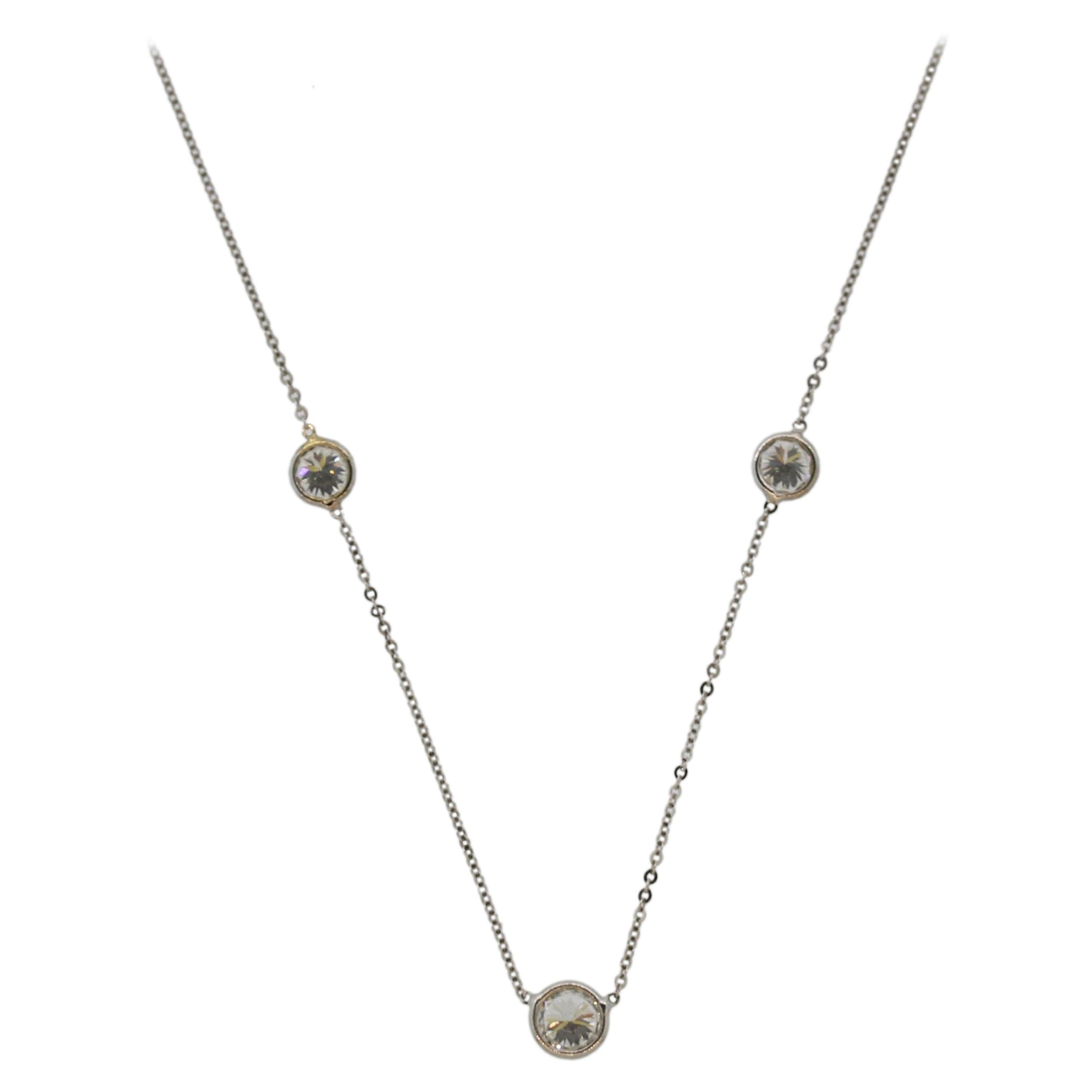 Diamond Gold “3-Stone” Necklace For Sale