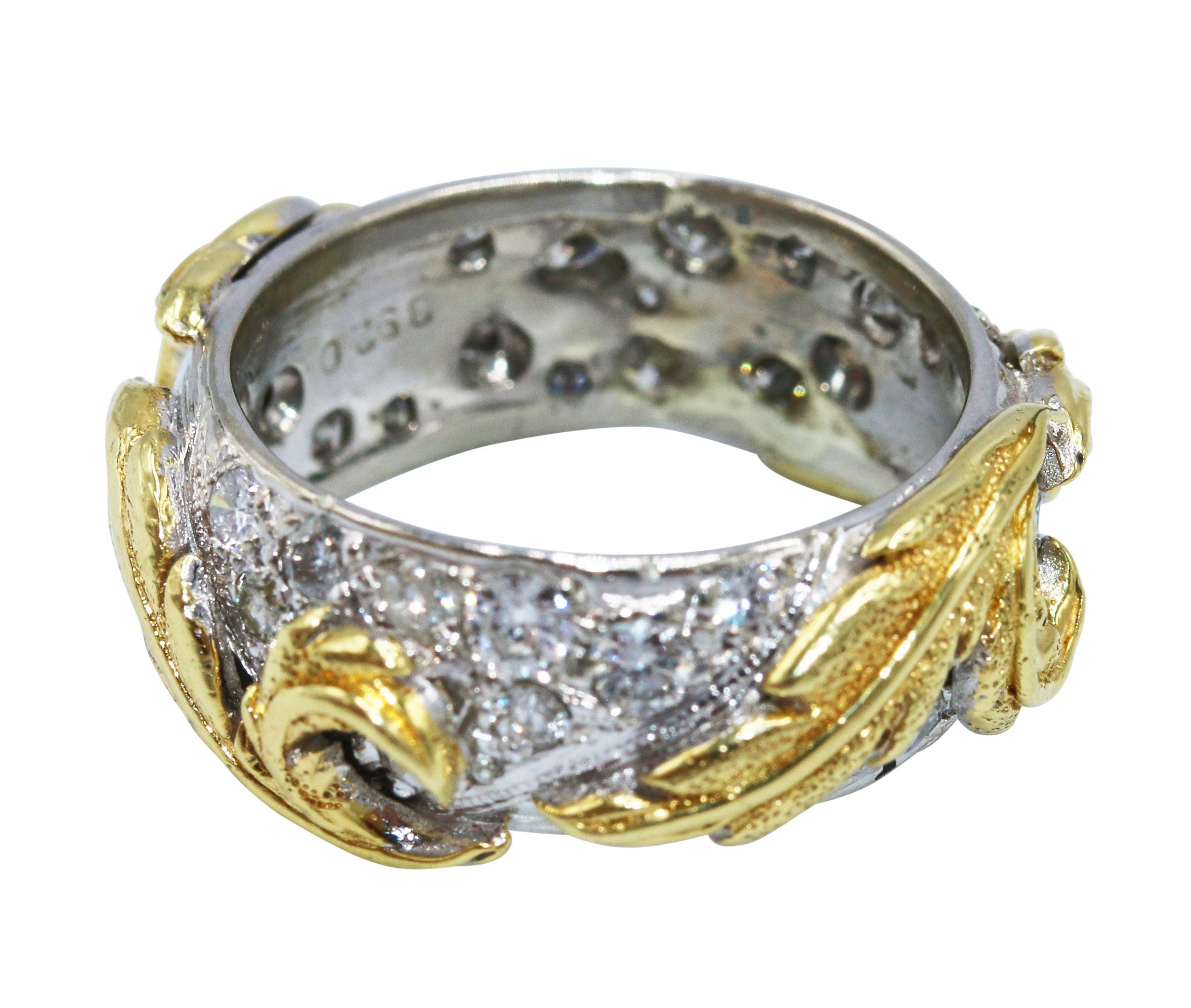 Round Cut Diamond, Gold and Platinum Band Ring