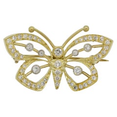 Diamond Gold and Platinum Butterfly Pin Brooch