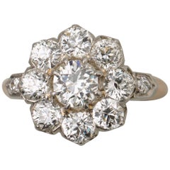 Antique Diamond Gold and Platinum Cluster Ring