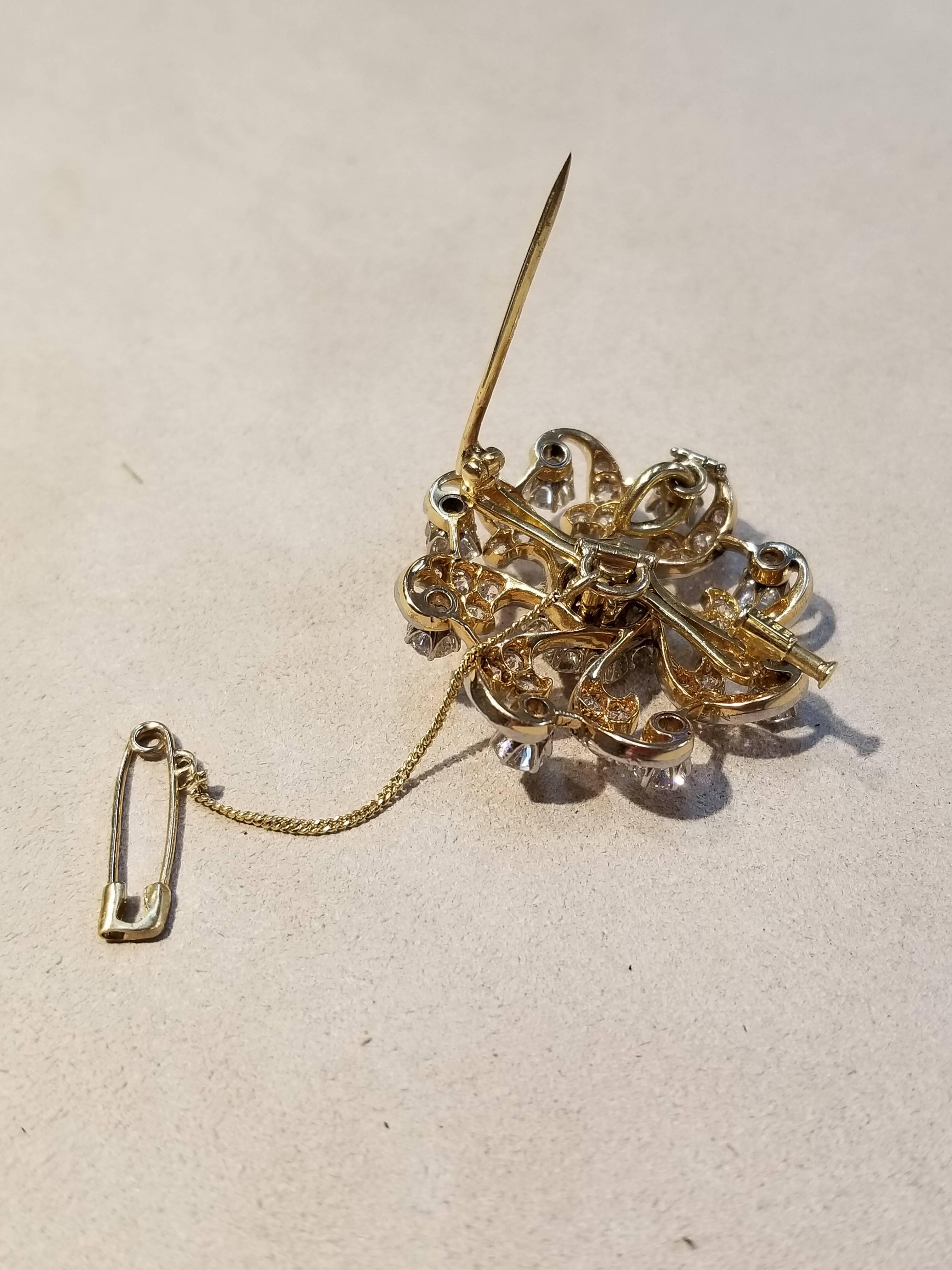 Diamond, Gold and Platinum Flower Pin In Good Condition For Sale In Santa Fe, NM