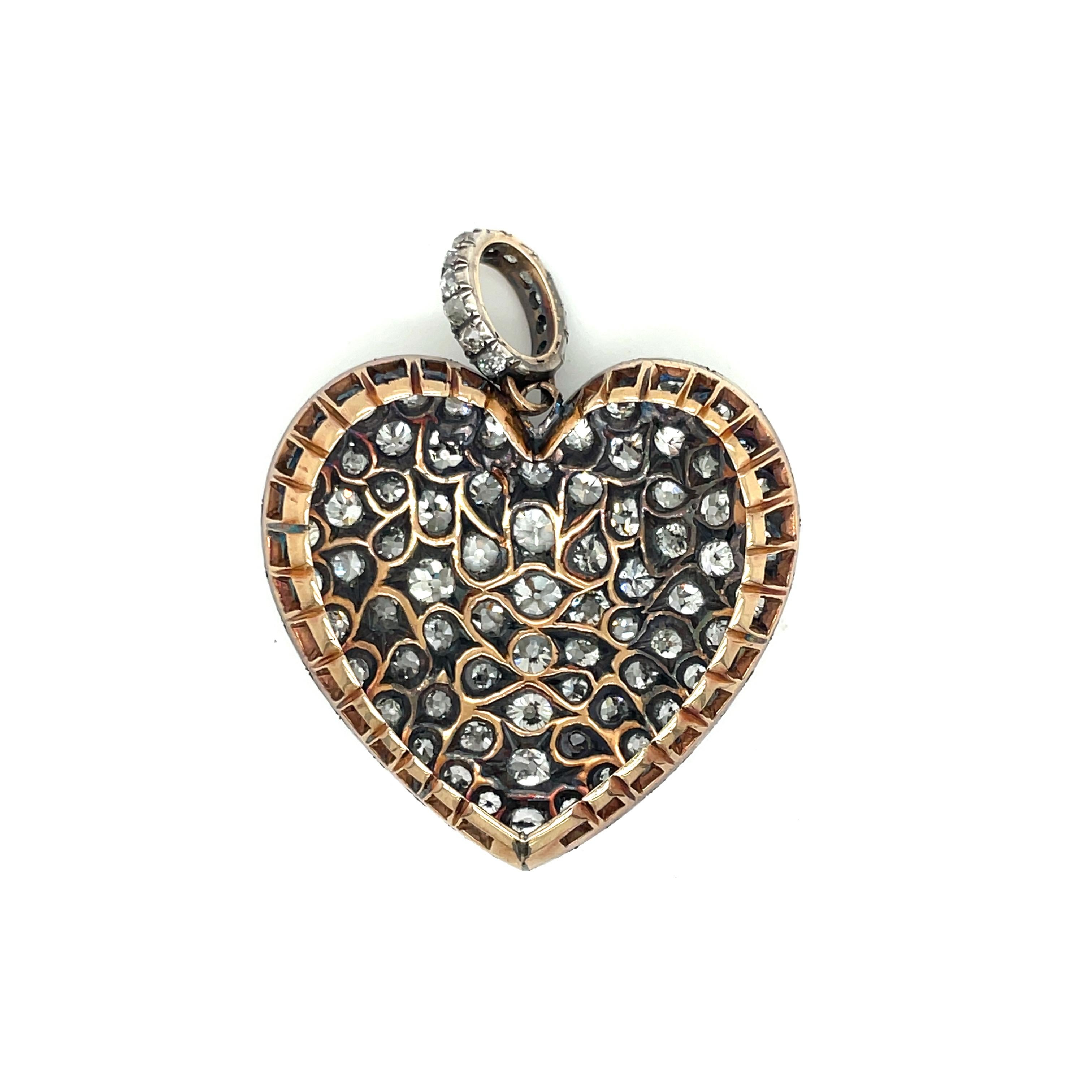 Retro Diamond, Gold and Silver Heart Pendant For Sale