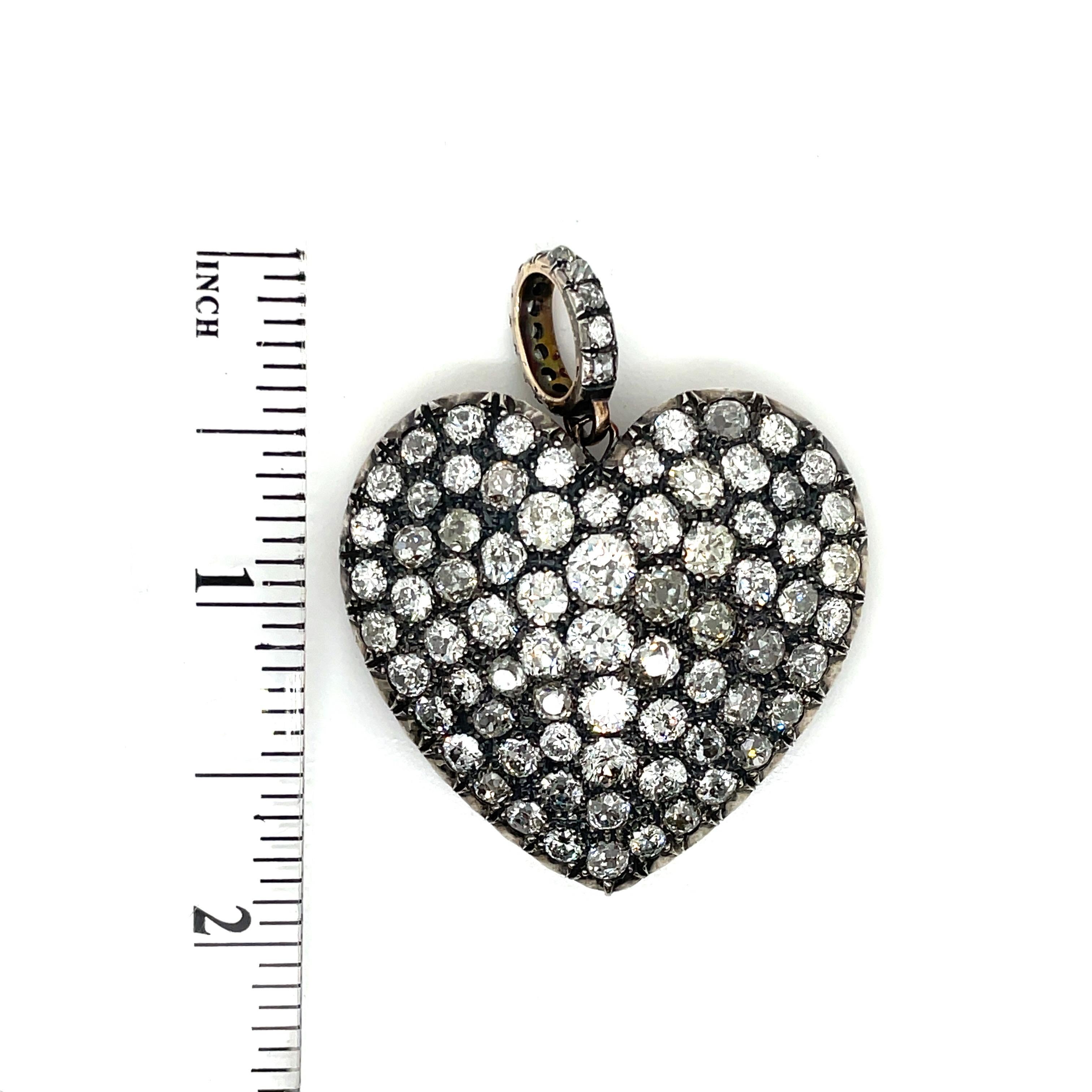 Diamond, Gold and Silver Heart Pendant For Sale 1