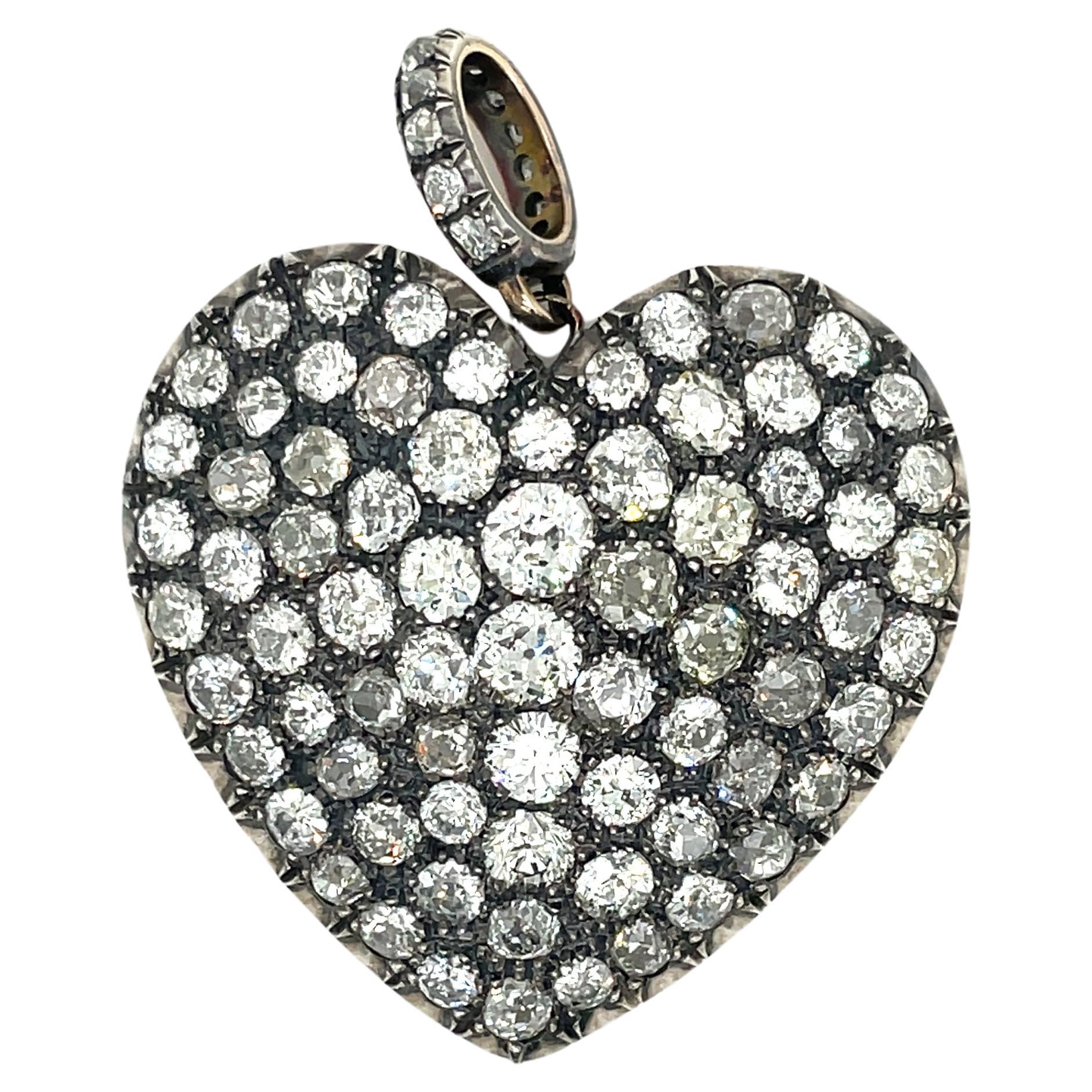 Diamond, Gold and Silver Heart Pendant For Sale