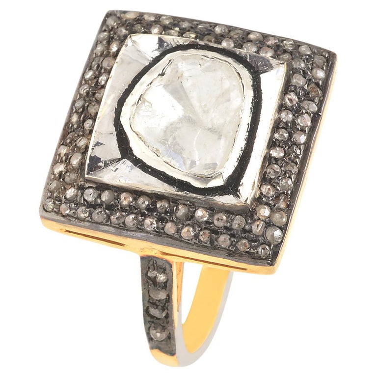 0.94cts Diamond Gold and 925 sterling Silver Ring For Sale at 1stDibs