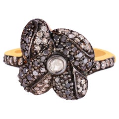 0.89cts Diamond Gold and 925 sterling Silver Ring